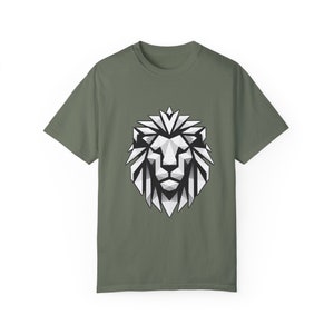 Polygonaler Löwe-Schwarz-Weiß-Unisex Garment-Dyed T-Shirt Bild 3