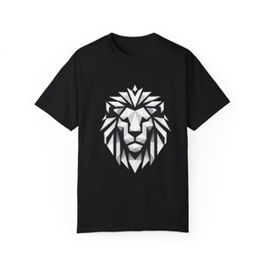 Polygonaler Löwe-Schwarz-Weiß-Unisex Garment-Dyed T-Shirt Bild 1