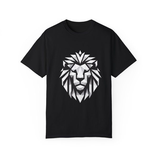 Polygonal Lion-Black and white-Unisex Garment-Dyed T-shirt