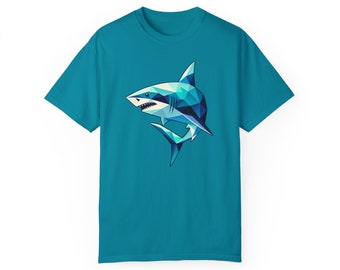 Polygonal shark-blue-Unisex Garment-Dyed T-shirt