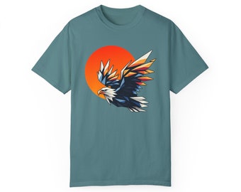 Polygonaler Sonnenadler-Unisex Garment-Dyed T-shirt