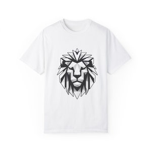 Polygonaler Löwe-Schwarz-Weiß-Unisex Garment-Dyed T-Shirt Bild 2