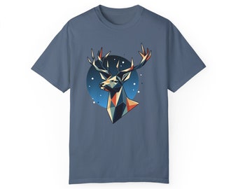 Polygonal deer with the stars-Unisex Garment-Dyed T-shirt