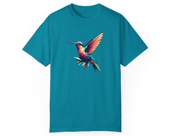 Polygonales buntes Kolibri-Unisex Garment-Dyed T-Shirt