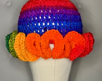 Colorful Crochet Hat, Crochet Ruffle Hat Crochet Flop Top, Handmade Crochet Hat, Bucket Hat, Unique personalized hat, Rainbow Hat