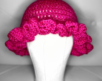 Pink Crochet Flop Top Hat, Handmade Crochet Hat, Bucket Hat, Unique personalized hat Hot Pink hat