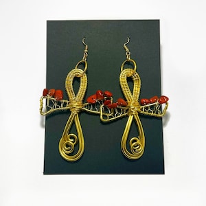 Ankh Earrings, Gold Handcrafted Ankh Earrings, Egyptian Jewelry, African Earrings, Statement Jewelry, Gift for Her, Black owned Business