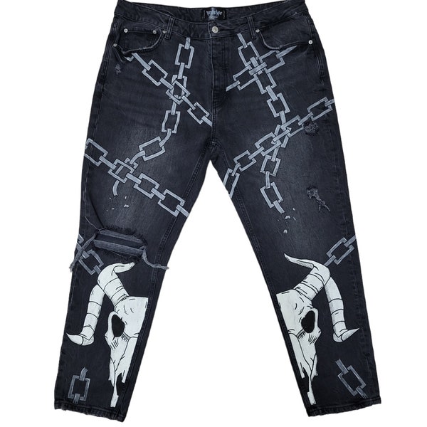 MN Leaves & Hearts Hand Painted Jeans