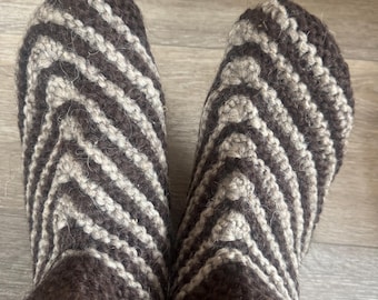 100% Wool Slippers  Handmade Socks Size 9-10