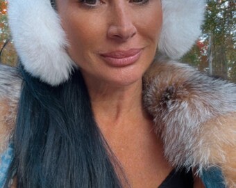 Fur Ear Muffs REAL Fur Cozy Winter Ear Warmers for Women Earmuffs Gift white color