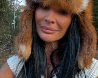 Genuine Red Fox Fur Hat – Unisex | Natural Fur | One of a Kind, Handcrafted 100% size Medium