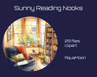 Watercolor Cozy Sunny Reading Nooks Clipart, digital art, scrapbooking and media projects, personal and commercial use, digital stickers