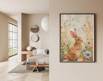 Druckbare Osterhase Skizze, Frühling Bauernhaus Wandkunst, Vintage Zeichnung Galerie-Druck, Kaninchen Kunst, Ostern Dekor, digitaler Download