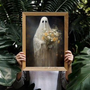 Floral Ghost Portrait, Dark Academia Decor, Gothic Painting, Halloween Print, Art Poster Print, Spooky Decor, Vintage Poster
