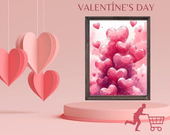 Valentines Day Pink Heart Print Valentines Wall Art Vintage Valentines Day Decor Heart Wall Art Valentines Day Gift For Her Art Hearts