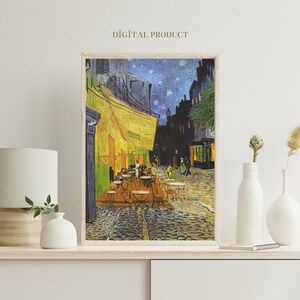 Impression Van Gogh, art mural éclectique, décoration bohème, impression murale galerie, impression numérique, terrasse de café la nuit