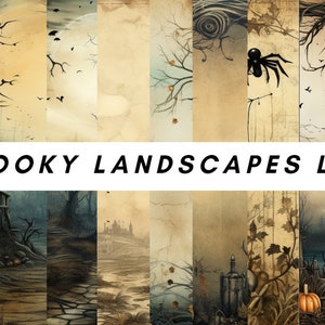 Spooky Landscapes Digital Paper, Pack of 10, Scrapbook Paper, Halloween Background