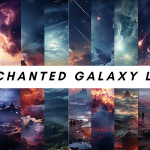 Enchanted Galaxy Digital Paper, Pack van 10, Scrapbook Paper, Galaxy Achtergrond