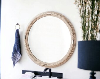 Fully Handmade Round White Rope Mirror Rustic Nautical Wall Mount Mirror Coastal Mirror Bathroom Mirror Decorative Mirror Wall Hanging Gift