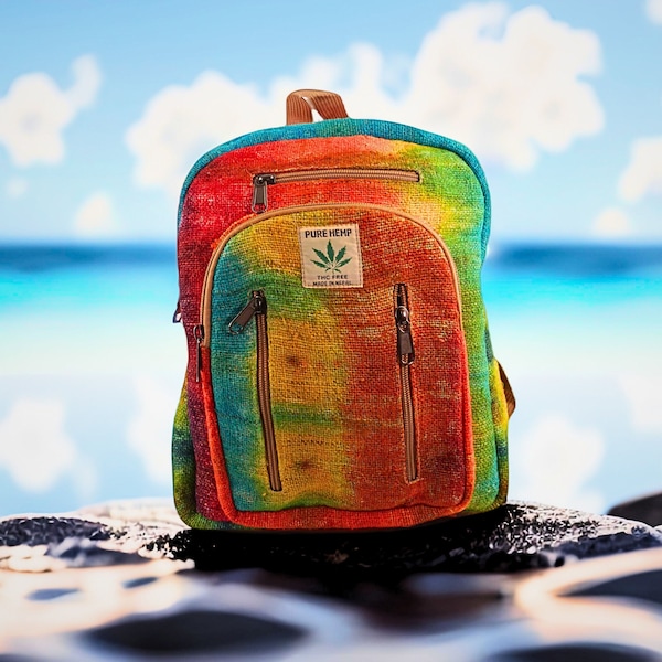 Tie Dye Himalaya Hemp Vibrance Woven into an Organic Small Backpack Hippie Backpack Festival Backpack Hiking Laptop Backpack FAIR TRADE