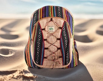 Großer Hanf Rucksack Bunte Boho Hippie Tasche in Verschiedenen Farben Handgemachte Fair Trade Nepal Tasche Umweltfreundliche Festival Wandern Strandtasche