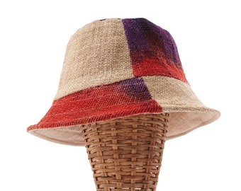 Sombrero de cubo teñido anudado de cáñamo, sombrero de sol hecho a mano de ala suave, sombrero de cubo para Festival