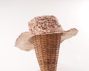 The Poetry of Petals Floral Pattern Hemp Bucket Hat, Straw Hue, Orchid Essence