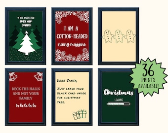 Conjunto de 36 paquetes de pared navideña / decoración navideña / Navidad / decoración navideña / decoración del hogar / impresión de arte / impresiones digitales