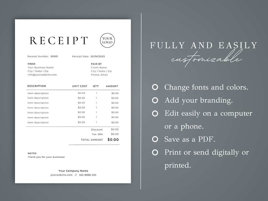 Receipt Template Google Docs | Receipt for Small Business | Editable ...