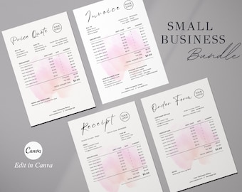 Business Template Bundle | Invoice Template | Editable Receipt Template | Quote Canva Template | Custom Order Form | Small Business Bundle
