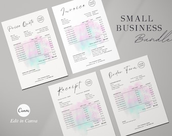 Business Template Bundle | Invoice Template | Editable Receipt Template | Quote Canva Template | Custom Order Form | Small Business Bundle