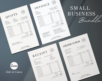 Business Template Bundle | Invoice Template | Editable Receipt Template | Quote Canva Template | Custom Order Form | Small Business Bundle