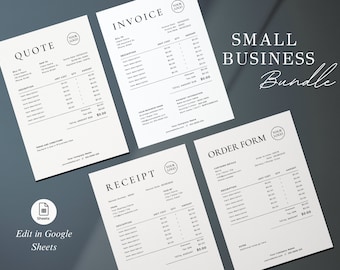 Business Template Bundle Google Sheets | Invoice Template | Receipt Template | Quote Template | Custom Order Form