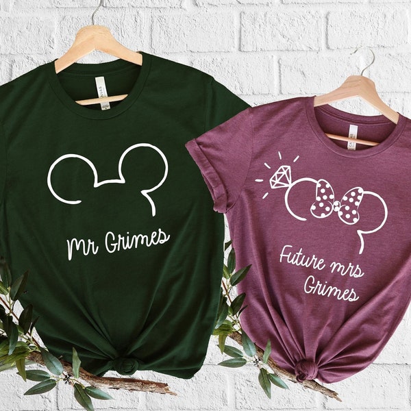 Personalized Disney Couples Tee, Minnie Future Mrs Tshirt, Mickey Mr Shirt, Newly Engaged Couple, Engagement Gift, Bride To Be, Disney Trip