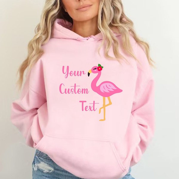 Custom Text Hoodie, Flamingo Party, Pink Flamingo, Animal Lover Gift, Unique Gifts, Personalized Gift, Custom Hoodie, Flamingo Gifts
