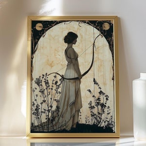 Artemis Premium Matte Poster, Greek Goddess of Hunting, Art Nouveau Print, Divine Feminine Art, Home Decor, Greek Mythology, Feminine Energy