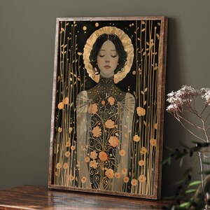 Arte mural de Deméter, mitología griega, diosa de la cosecha, símbolo de la fertilidad, divinidad femenina, arte mural floral, póster mitológico, diosa de la tierra