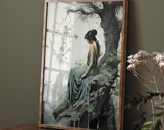 Artemide, dea della natura / Stampa ispirata alla mitologia greca / Decorazione murale verde salvia