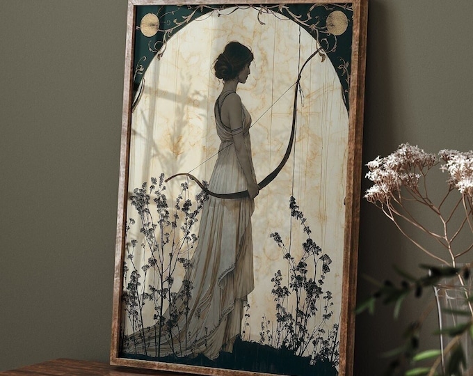 Artemis Premium Matte Poster, Greek Goddess of Hunting, Art Nouveau Print, Divine Feminine Art, Home Decor, Greek Mythology, Feminine Energy