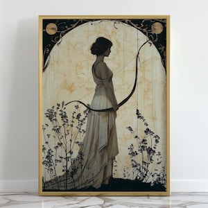 Artemis Premium Matte Poster, Greek Goddess of Hunting, Art Nouveau Print, Divine Feminine Art, Home Decor, Greek Mythology, Feminine Energy