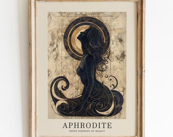 Aphrodite Greek Goddess of Beauty, Art Nouveau Print, Divine Feminine Art, Greek Mythology Print, Aphrodite Painting, Art Nouveau Goddess