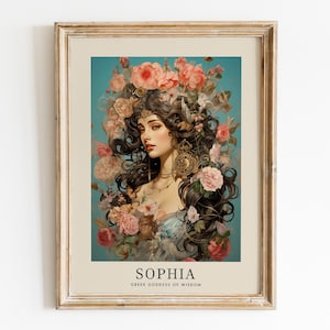 Goddess Sophia Art Print, Greek Goddess of Wisdom, Chromolithograph style, Feminine Energy, Wall Art, Greek Mythology Decor, Fine Art Print
