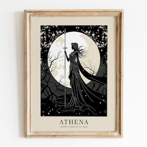 Atena, dea greca della guerra - Dea murale, mitologia greca, poster della dea greca, stampa in stile Art Nouveau, dipinto della dea della saggezza