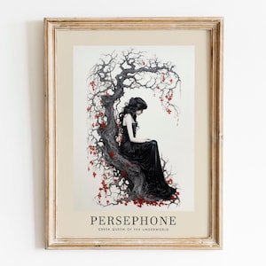Persephone Art Print, Greek Queen of the Underworld, Goddess Proserpina, Greek Mythology Decor, Greek Goddess Poster, Kore Art Nouveau Print