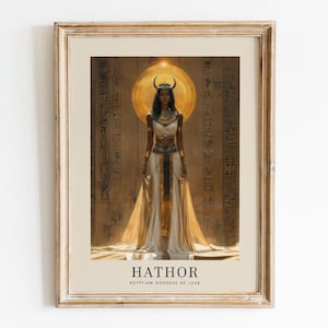 Descarga digital de la diosa Hathor, arte mural de la mitología egipcia, diosa egipcia del amor, la música y la maternidad, arte espiritual, energía femenina