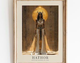 Download digital da Deusa Hathor, Arte de parede da mitologia egípcia, Deusa egípcia do amor, Música e maternidade, Arte espiritual, Energia feminina