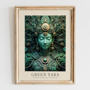 Tara Green Goddess Art Green Tara Art Print, Tibetaans boeddhistische godheid meditatie kunst aan de muur, goddelijke vrouwelijke kunst, spiritueel decor verhelderend