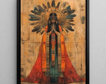 Pachamama gerahmte Leinwand, Inka Göttin der Fruchtbarkeit und Ernte, Inka Mythologie gerahmte Kunst, Leinwandgemälde schwimmender Rahmen, gerahmte Wandkunst