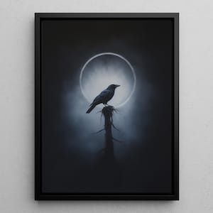 Odin's Raven Eclipse Art Print | Dark Gothic Norse Mythology Decor