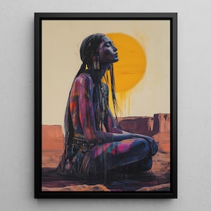 First Woman Goddess Art | Native American Sun Print | Colorful Boho Wall Decor | Apache Spiritual Poster | Desert Feminine Art | Desert Art